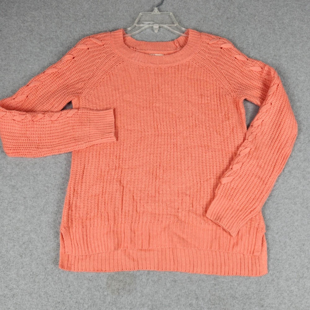 SO Sweater Womens Small Coral Cable Knit Stretch Long Sleeve Slim Fit Pullover